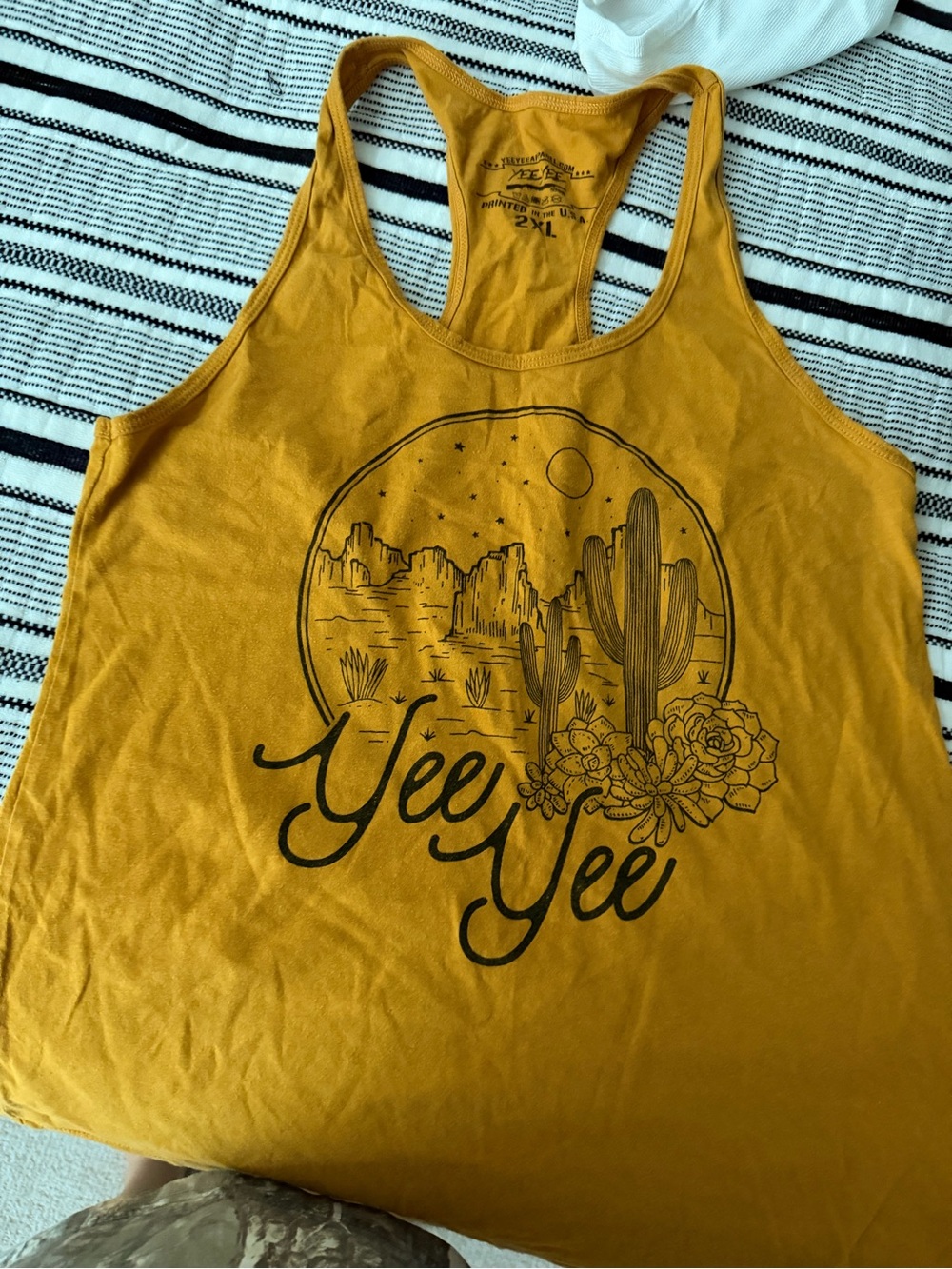 Yee Yee Mustard Yellow Graphic Racerback Tank Top